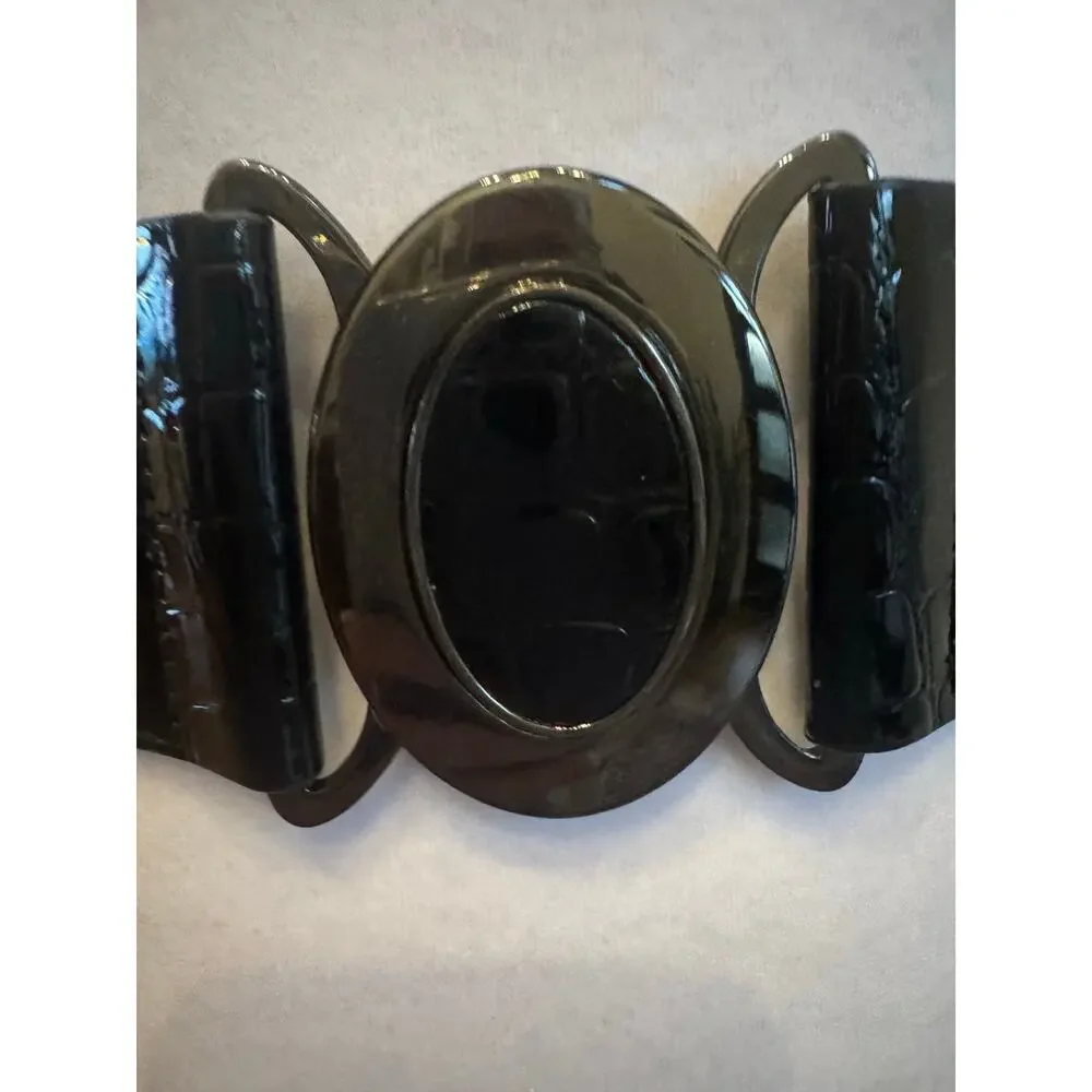 Nine West Alligator Print Black Brown Stretch Belt small 27-35” patent leather